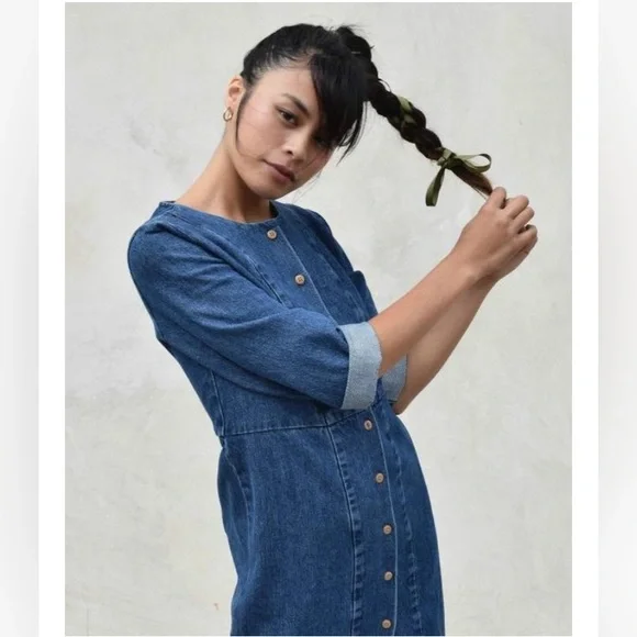 Ilana Kohn denim maxi dress 3/4 sleeves button down size 4 - Picture 4 of 11